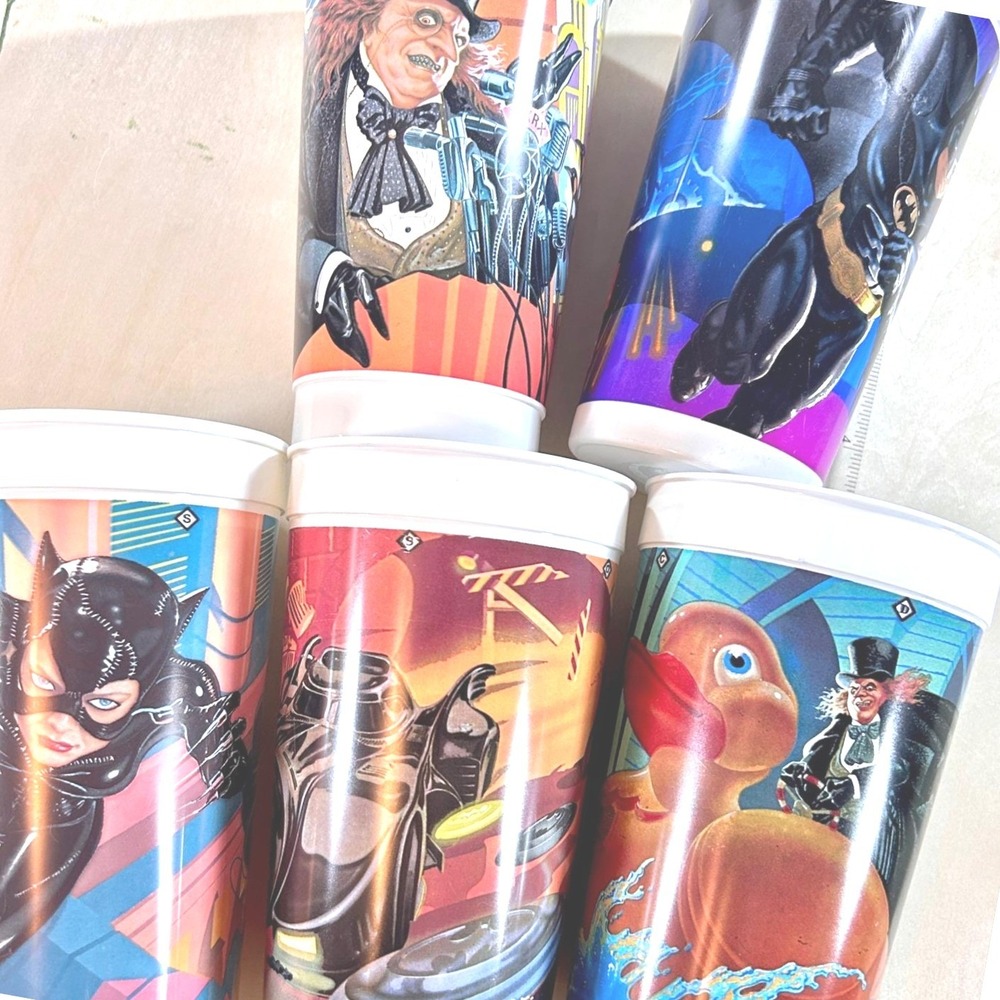 1992 McDonalds Batman Returns Cups Lot Of 5 32oz Vintage DC